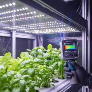 Die Analyse des Lichtspektrums während eines hydroponik system mit LED test für optimales Wachstum.