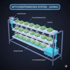 NFT-System im hydroponische systeme vergleich 2026: Diagramm der Nährlösung, die über die Wurzeln fließt.