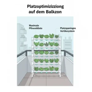 Illustration zum Platzbedarf auf kleinen Flächen laut unserem hydroponik balkon system test.