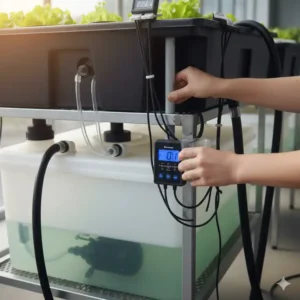 Die Justierung des Überlaufrohrs für einen sicheren Wasserstand im ebb and flow system test.