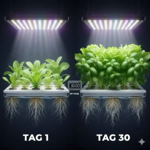 Dokumentation der verschiedenen Wachstumsphasen im hydroponik system mit LED test