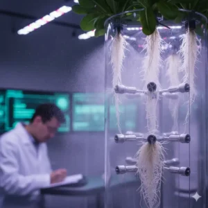 Abbildung der Sprühdüsen der Aeroponik-Einheit, die im hydroponik system test 2026 verwendet wird, um die Wurzeln zu besprühen.