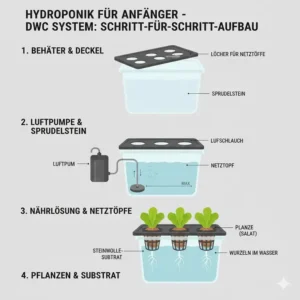 Schritt-für-Schritt-Anleitung zum Aufbau eines DWC-Systems, ideal für Einsteiger im **Hydroponik für Anfänger Test**.