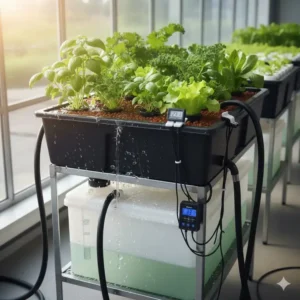 Nahaufnahme der Flutungsphase in einem hydroponischen ebb and flow system test.