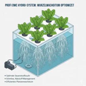 Analyse des Wurzelwachstums in der DWC-Anlage beim hydroponik profi system test.