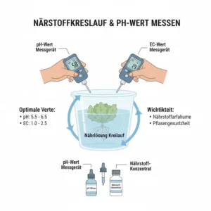 Infografik über pH-Werte und Nährstoffe für optimale Hydroponik System Erfahrungen.