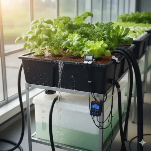 Kontrolle des Wasserabflusses zurück in den Tank bei einem ebb and flow system test.