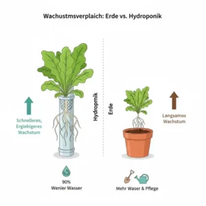Ein visueller Vergleich der Wachstumsraten im großen hydroponik balkon system test.