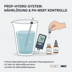 Überwachung der Nährlösungswerte im Rahmen eines hydroponik profi system test.