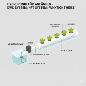 Schema der Funktionsweise eines NFT-Hydroponik-Systems, bewertet im **Hydroponik für Anfänger Test**.