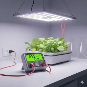 Messung der Energieeffizienz der Beleuchtung beim hydroponik system mit LED test.