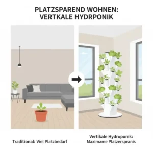 Platzsparende vertikale Lösungen und praktische Hydroponik System Erfahrungen auf engem Raum.