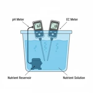Messung von pH- und EC-Werten wÀhrend eines nft hydroponik system test Durchlaufs.