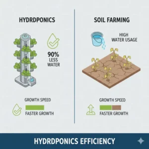 Infografik zur Effizienz und Wassereinsparung des bestes hydroponik system 2026.