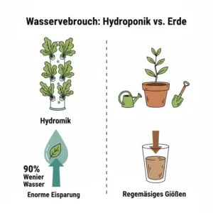 Grafik zur Wassereffizienz verschiedener Modelle im hydroponik balkon system test.