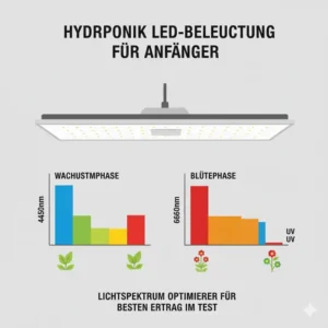 Optimale LED-Beleuchtung für Hydroponik-Einsteiger: Vergleich des Lichtspektrums im **Hydroponik für Anfänger Test**.