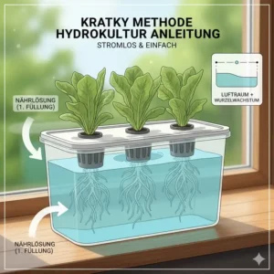 Erläuterung der passiven Kratky-Methode für den hydroponik kleine systeme test.