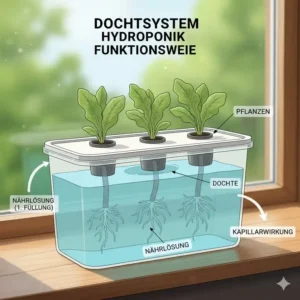 Funktionsweise eines Dochtsystems (Wick System) im hydroponik kleine systeme test.