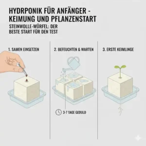 Aussaat und Keimung in Steinwolle-Würfeln: Der beste Pflanzenstart laut unserem **Hydroponik für Anfänger Test**.