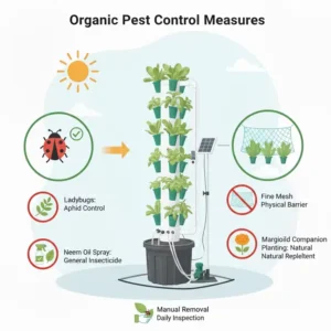 Illustration of organic pest control methods used during a hydroponik system outdoor test.
