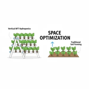 Vergleich der Platzeffizienz in einem vertikalen nft hydroponik system test Aufbau.