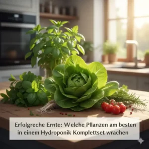 Erfolgreiche Ernte verschiedener Pflanzen aus dem besten Hydroponik Komplettset Test – Salate und Kräuter.