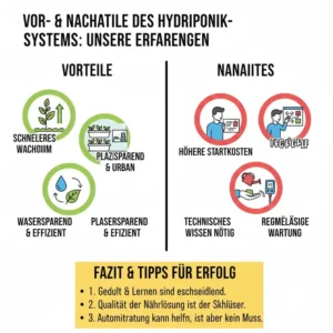Eine Zusammenfassung der Vor- und Nachteile sowie abschließende Hydroponik System Erfahrungen.