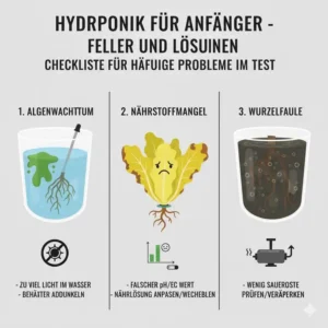 Checkliste und Lösungen für häufige Hydroponik-Fehler bei Einsteigern im **Hydroponik für Anfänger Test**.