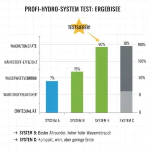 Infografik mit der Zusammenfassung der Ergebnisse aus dem hydroponik profi system test.