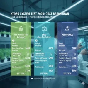 Infografik, die die detaillierte Kostenanalyse der einzelnen Systeme im hydroponik system test 2026 darstellt.