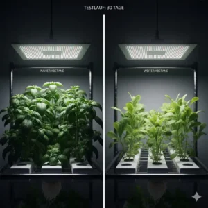 Anpassung der Lichtintensität durch Höhenverstellung beim hydroponik system mit LED test.