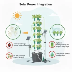 Diagram of a solar panel connected to a pump for a sustainable hydroponik system outdoor test.