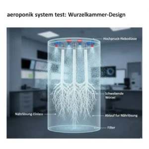 Technische Zeichnung einer Wurzelkammer für den aeroponik system test zur Optimierung der Nährstoffaufnahme.