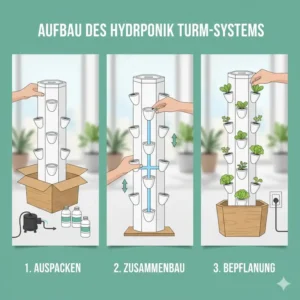 Detaillierte Anleitung und Aufbauanleitung im Rahmen eines Hydroponik Turm System Test für Heimanwender.