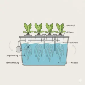 Grafische Darstellung der Funktionsweise im hydroponik behälter test für Einsteiger.