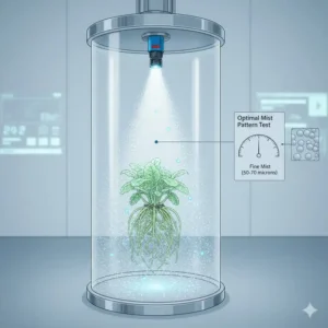 Darstellung des Sprühmusters der Düsen während eines aeroponik system test Laufs.