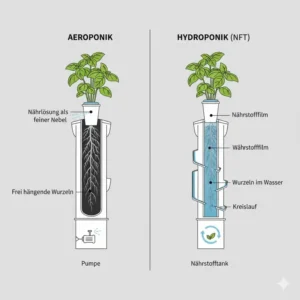 Vergleich zwischen Aeroponik und anderen Methoden im Rahmen der vertikale hydroponik systeme test Kriterien.