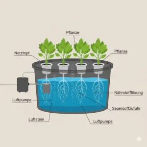Detailansicht eines Deep-Water-Culture Behälters im hydroponik behälter test.