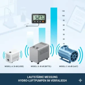 Grafik der Geräuschentwicklung verschiedener Modelle im hydroponik luftpumpe test.
