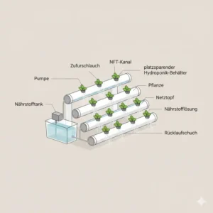 Illustration eines NFT-Rohrsystems als Variante im hydroponik behälter test.