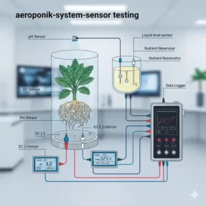 Integration von pH- und EC-Sensoren zur Überwachung beim aeroponik system test.