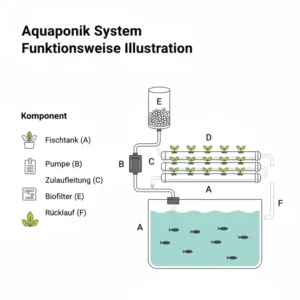 Technische Darstellung der Aquaponik-Funktionsweise im aquaponik vs hydroponik vergleich.
