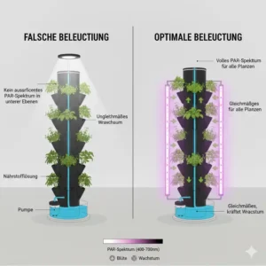 Die Rolle der LED-Beleuchtung und PAR-Werte in unserem vertikale hydroponik systeme test.