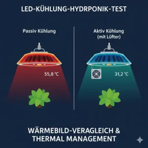 Analyse des Thermalmanagements und der Wärmeentwicklung im hydroponik LED beleuchtung test.