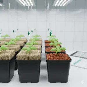 Verschiedene Substrate, die im tropfbewässerung hydroponik test bewertet wurden.