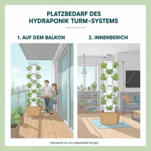 Platzersparnis und Design-Check für den Balkon im aktuellen Hydroponik Turm System Test.
