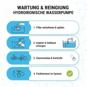 Maintenance and filter cleaning instructions included in the hydroponik wasserpumpe test review.