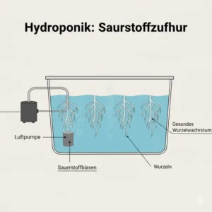 Illustration der optimalen Belüftung der Wurzeln im hydroponik behälter test.