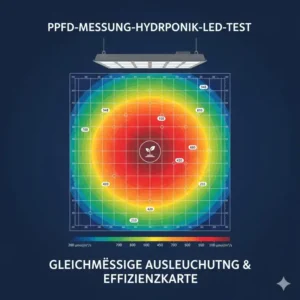 Eine detaillierte PPFD-Messung zur gleichmäßigen Ausleuchtung im hydroponik LED beleuchtung test.