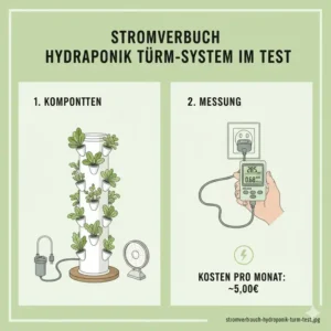 Messung der Energieeffizienz und Betriebskosten im Hydroponik Turm System Test.